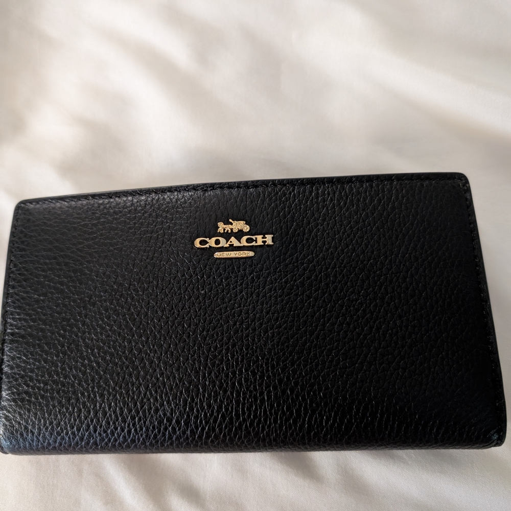 Coach Black Leather Clutch with Gold Logo